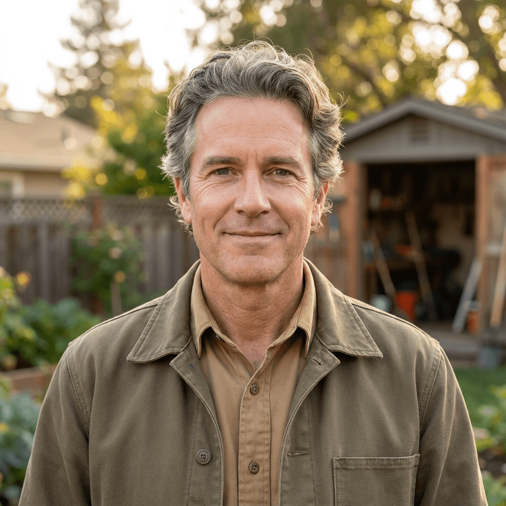 Robert Hayes, a homeowner in his 50s, relaxed and smiling